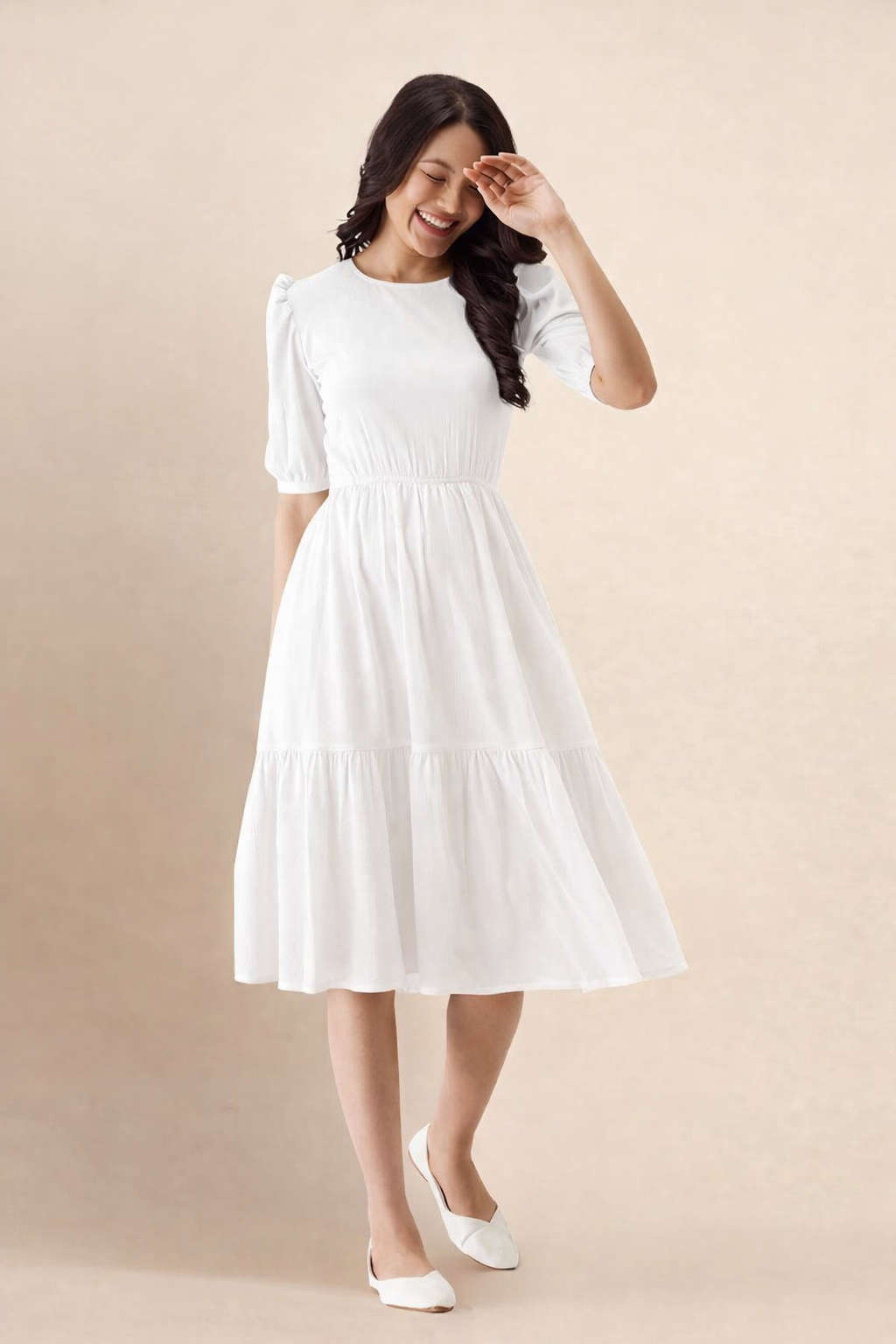 LUMAIRA™ Midnight Grace Fit & Flare Midi Dress – Elegant 3/4 Sleeve Occasion Wear