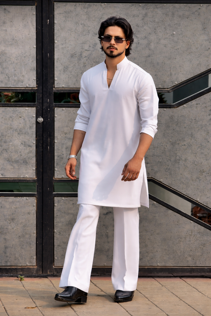 LUMAIRA™ White Japanese Fabric Kurta Pajama Set — Premium Minimal Ethnic Wear
