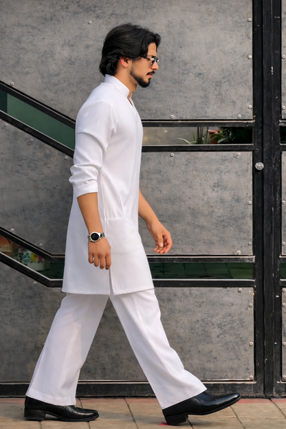 LUMAIRA™ White Japanese Fabric Kurta Pajama Set — Premium Minimal Ethnic Wear