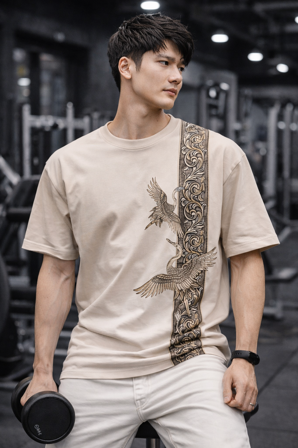 LUMAIRA Imperial Crane Black Cotton T-Shirt | Luxury Art Graphic Tee