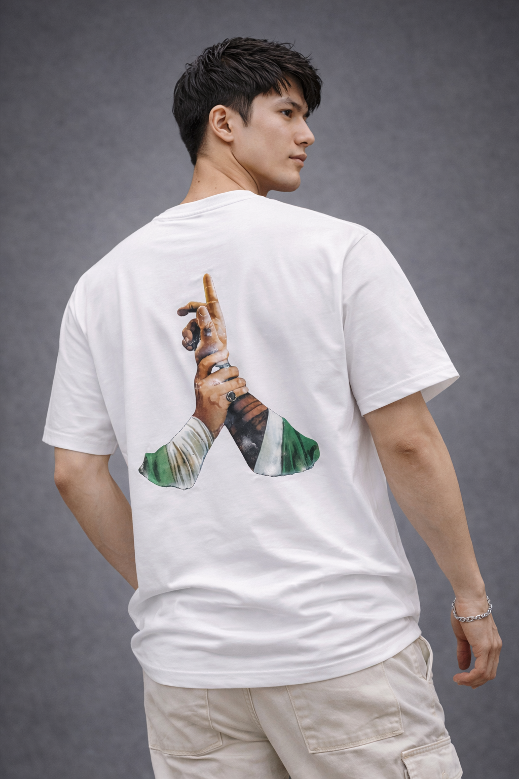 LUMAIRA Unity Rise Black Cotton T-Shirt | Power Hand Graphic Tee