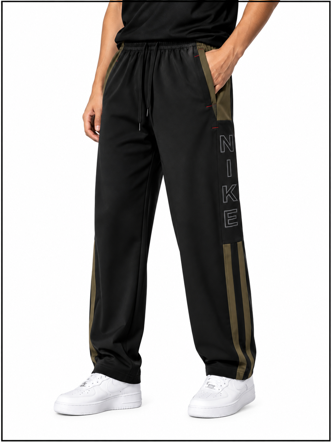 LUMAIRA Premium Black Oversized Track Lower – Olive Side Panel