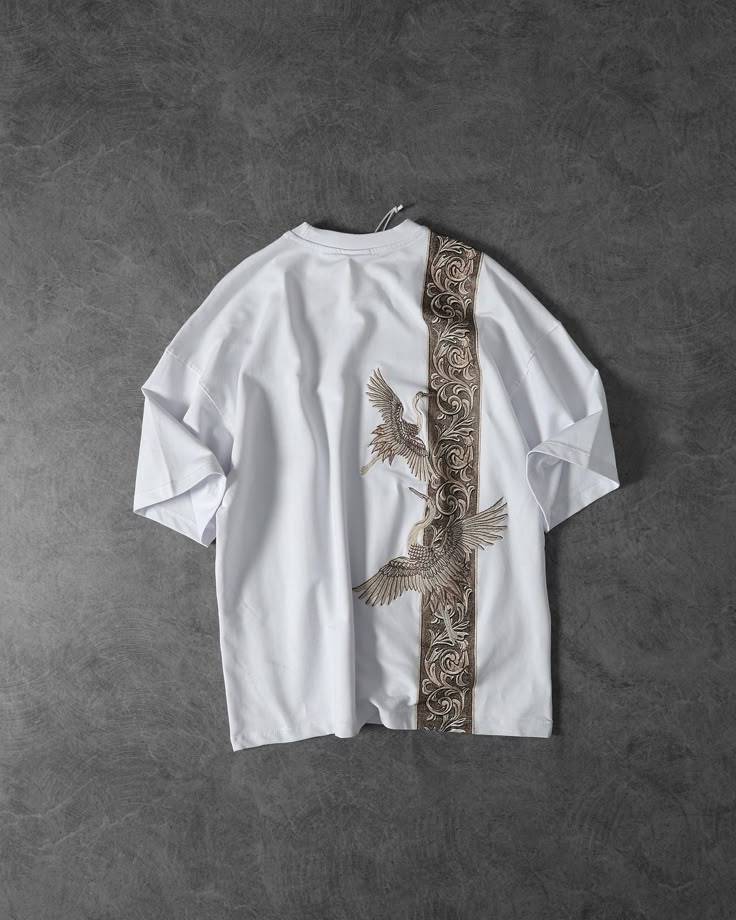 LUMAIRA Imperial Crane Black Cotton T-Shirt | Luxury Art Graphic Tee