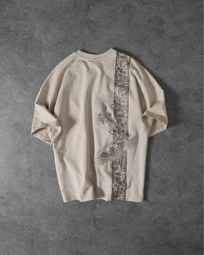 LUMAIRA Imperial Crane Black Cotton T-Shirt | Luxury Art Graphic Tee