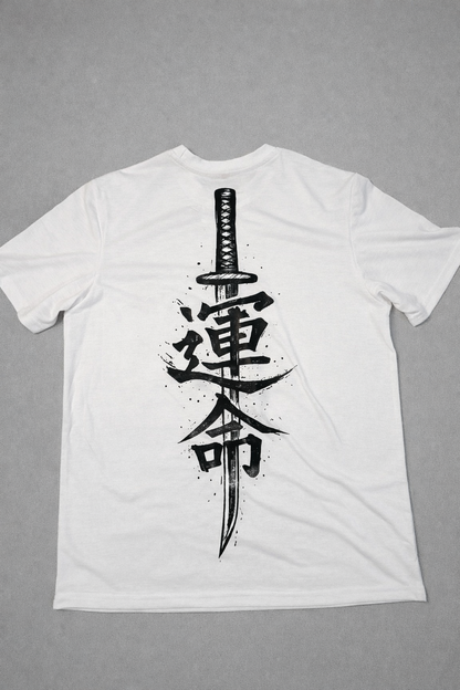 LUMAIRA Warrior Blade White Cotton T-Shirt | Japanese Sword Graphic Tee