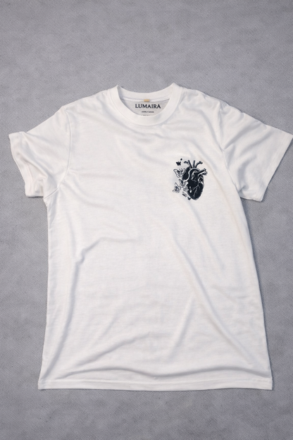 LUMAIRA Warrior Blade White Cotton T-Shirt | Japanese Sword Graphic Tee