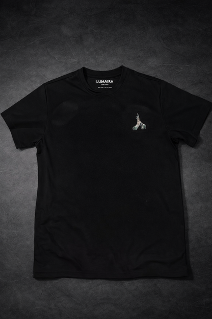 LUMAIRA Unity Rise Black Cotton T-Shirt | Power Hand Graphic Tee