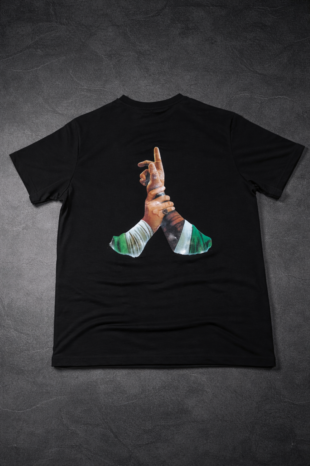 LUMAIRA Unity Rise Black Cotton T-Shirt | Power Hand Graphic Tee